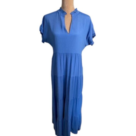 Marie Oliver Dresses & Skirts - Marie Oliver Silk Blend Coastal Flowy Maxi Dress Farah Ruffled High Neck Small